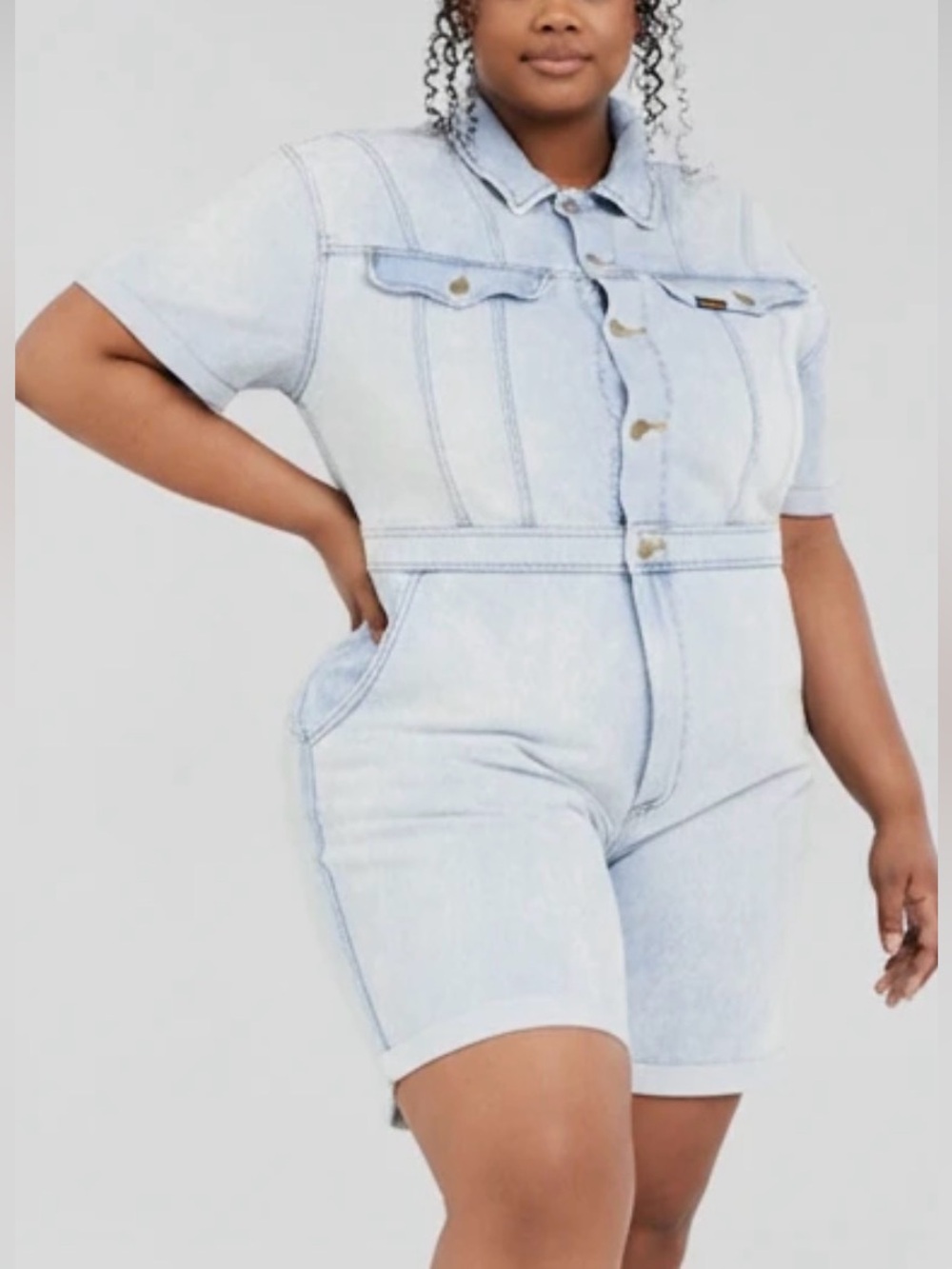 Lee Women's Acid Wash Denim Short Unionall Romper